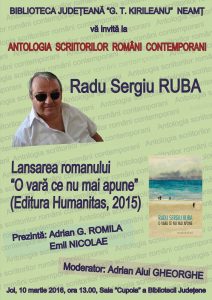 Afis 03_10_2016 Antologia scriitorilor romani  contemporani_Sergiu Ruba